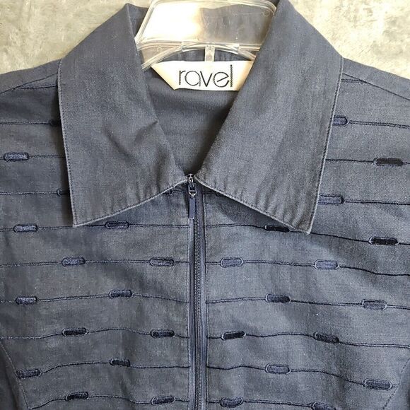 Ravel Women's Med  Blue Linen Cotton Zip Blouse 3/4 Sleeve - Picture 6 of 10